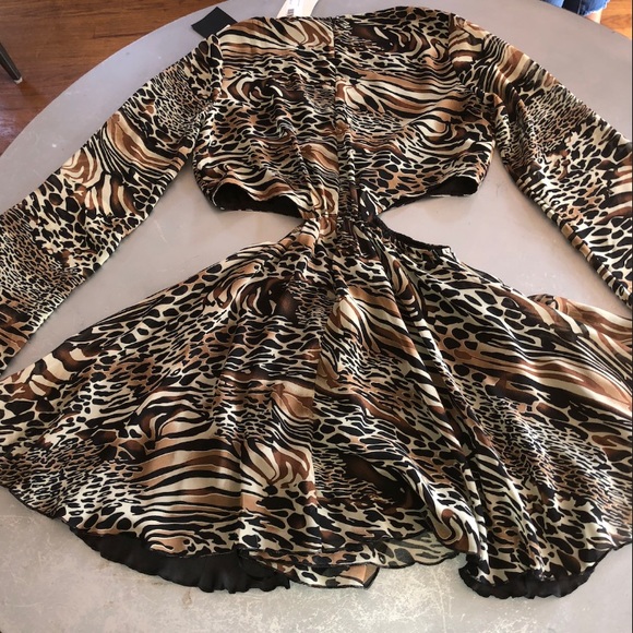 Trendy Animal Print Cut-Out Flare Mini Dress - Picture 2 of 5